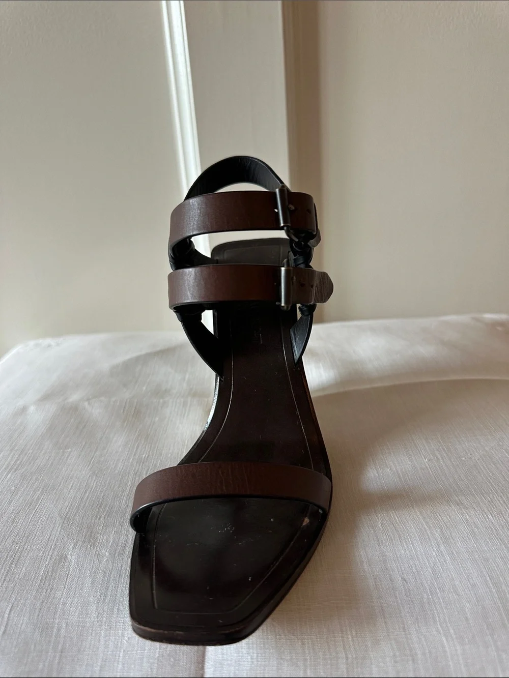 Saint Laurent Brown Leather Wedge Sandals with Espadrille Heel